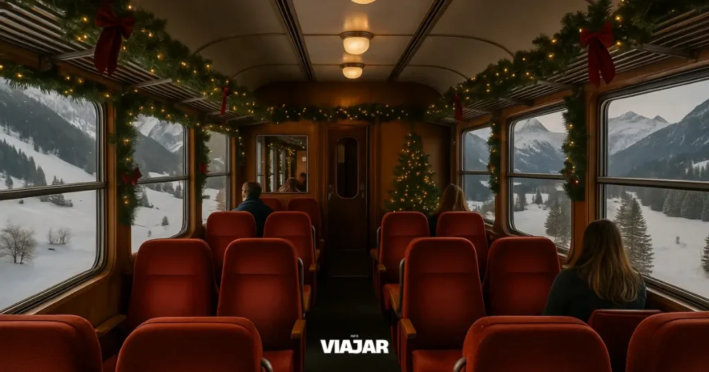 Interior del tren de navidad en Suiza
